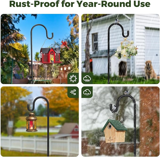 Kingsyard Adjustable Shepherd Hooks for Outdoor - 60 INCH Heavy Duty Bird Feeder Pole with 5 Prong Base, Hummingbird Feeder Stand, Garden Plant Baskets, Weddings Decor, Solar Light Lanterns