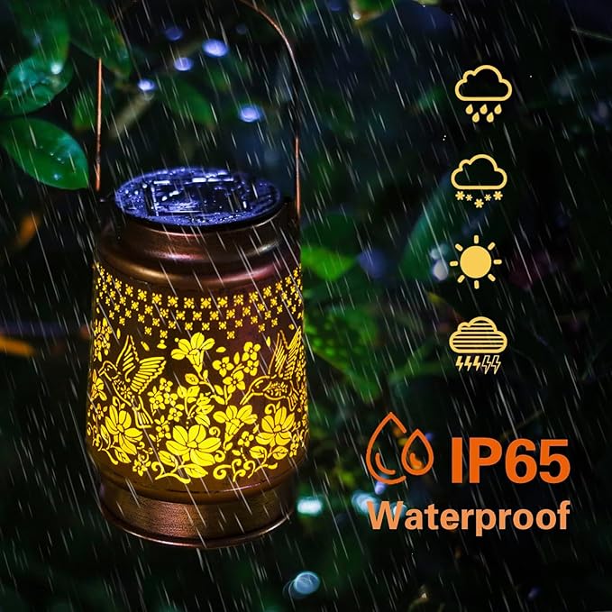 kyoryuger Hummingbird Solar Lanterns Color Changing Lantern Outdoor Decor Waterproof Retro Solar Lights Gifts for Women Mom Metal Bird Decorative LED Lanterns for Yard Patio Pathway Landscape Garden
