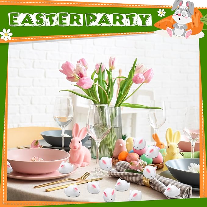 Marsui 100 Pcs Bunny Miniatures Figurines Rabbit Miniature Accessories Easter Garden Landscape Garden Rabbit for Easter Garden Accessories Dollhouses Decoration(Cute Rabbit)