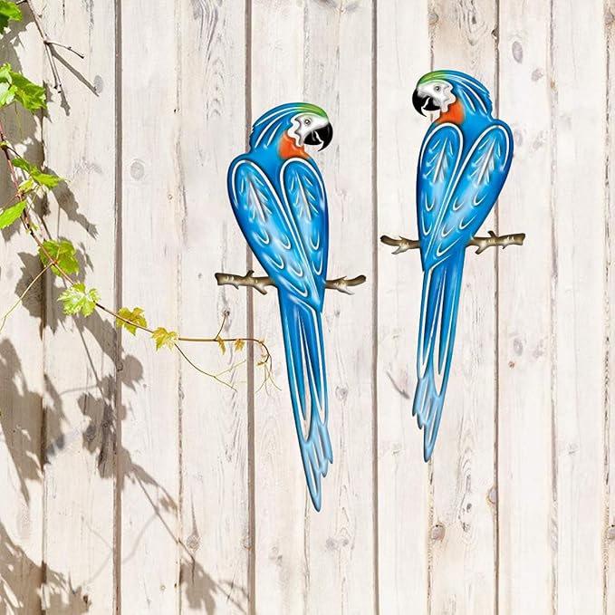 EiGreen Metal Bird Wall Art Decor 3D Outdoor parrot Sculpture, Hanging Decor Metal Wall Decor Suitable for Gardens Fence Patio Living Room Bedroom Yard Decor