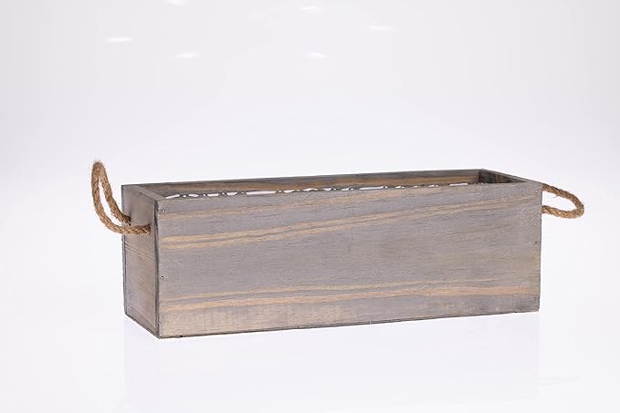 Wooden Planter Box with Handle, Rustic Barn Wood, Plastic Liner l Garden Decor l Restaurant and Wedding Decorations l Wedding Table Centerpiece (12x4 w Handle Set of 4, Natural)