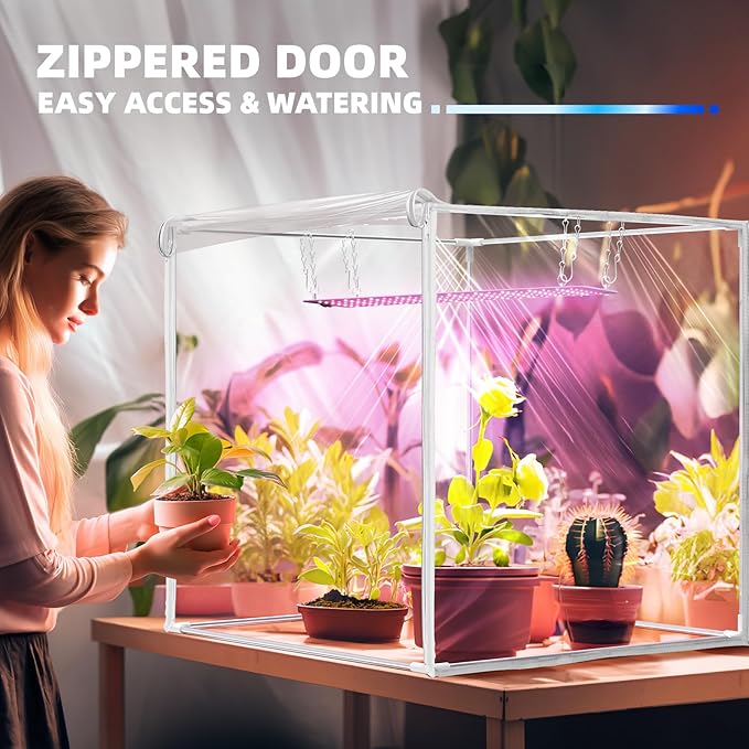 Barrina Indoor Greenhouse with Grow Light, with 40W Seed Starting LED Indoor Plant Light, Portable Mini Greenhouse with Timer for Seed Starter Tray, Seedling, Sprouting, Microgreens, 23x23x23IN
