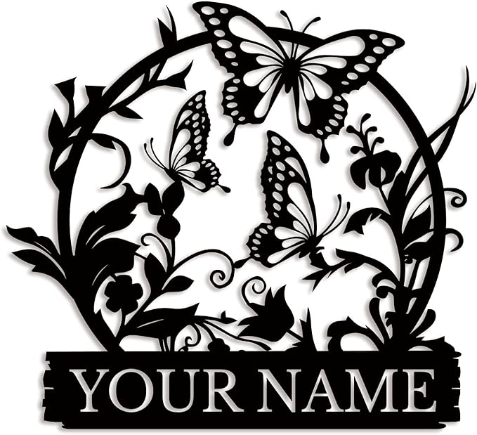 Custom Butterfly Metal Sign,Personalized Butterfly House Number Signs,Personalized Gardener Name Sign,Garden Patio Wall Decor (Style-4)