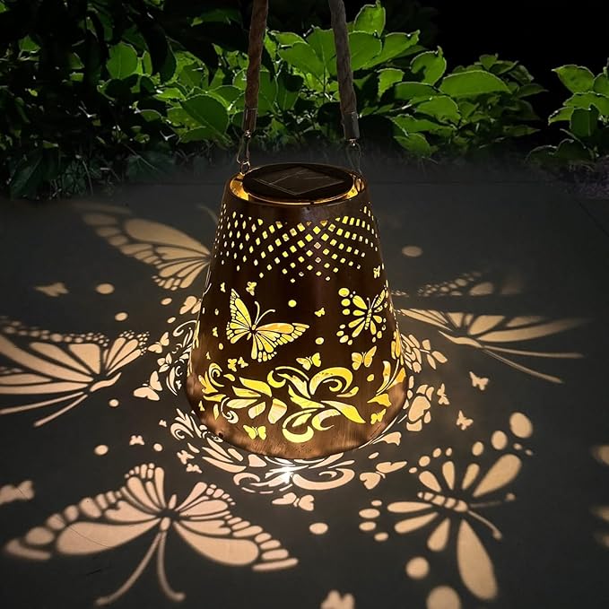 Hanging Solar Lanterns Outdoor Waterproof Butterfly Solar Lights Metal Outdoor Decor, LED Decorative Solar Garden Lights for Garden, Backyard, Tree, Porch(1 Pack)