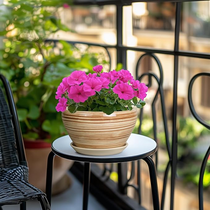 Indoor Planter 9 Inch - Ceramic Pots for Plants Plant Pot Indoor with Drainage Hole and Saucer Round Large Planter Modern Outdoor Flower Pot for House Patio Yellow