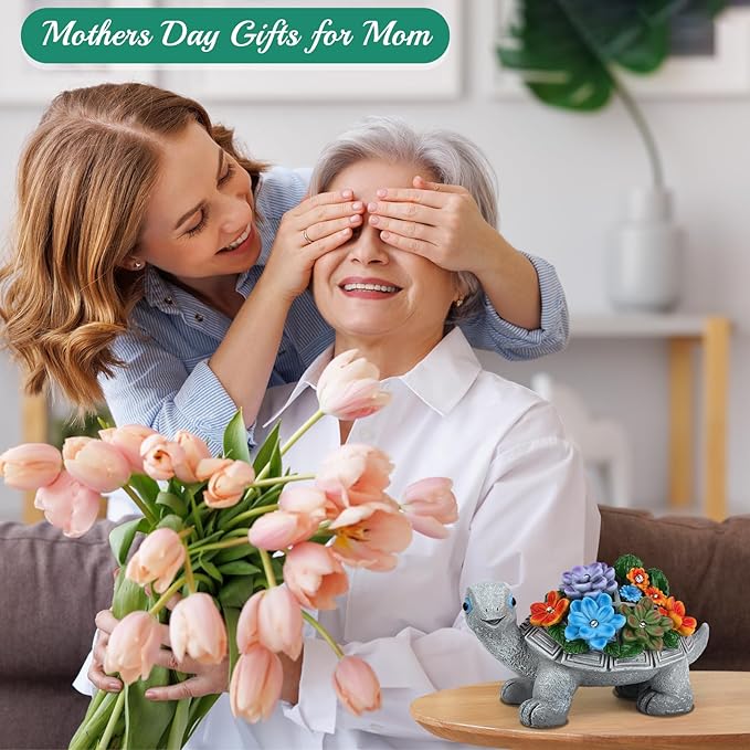 Linkax Solar Lights Outdoor LED Figurine Garden Decor for Outside Patio Yard Home, Easter Mothers Day Birthday Gifts for Women Mom Grandma Wife Daughter, A Bundle of Turtle and Butterfly Statues