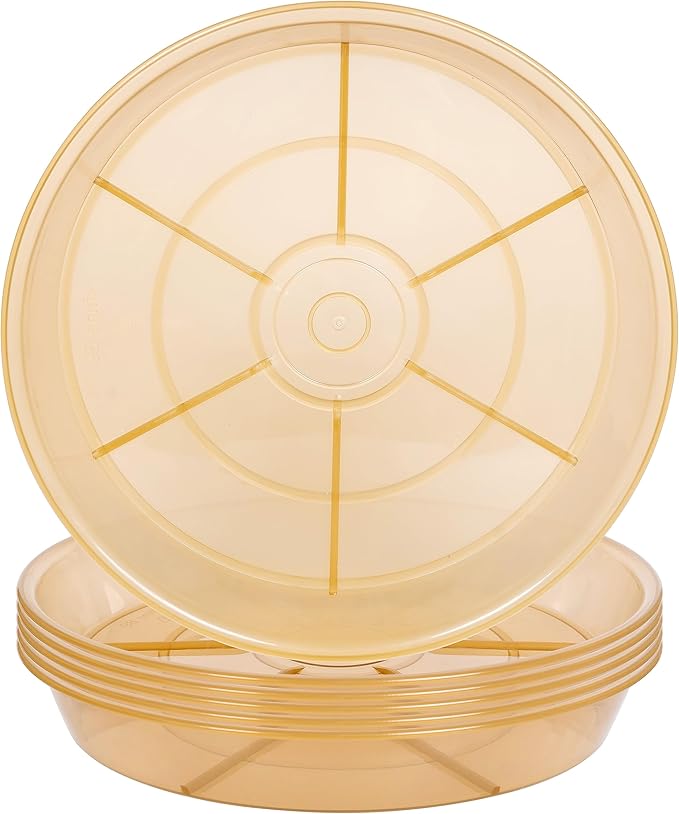 6 Pack Plant Saucer Drip Tray 11 12 inch, Pot Base for Plants Indoor, Heavy Sturdy Plastic Planter Flower Pot Saucers for Outdoor Garden, Plant Water Drip Trays for pots (12", Brown)