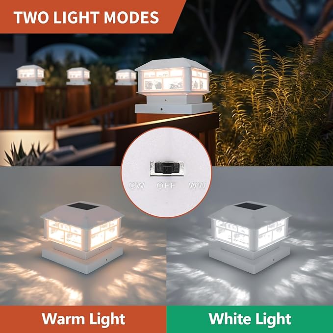 Solar Post Lights Outdoor, 20LM Solar Fence Cap Lights, Waterproof, 2 Light Modes, fit 3.5x3.5in 4x4in 5x5in Wooden Post, Solar Power Deck Light for Garden Deck Patio Decoration(White 12Pack)