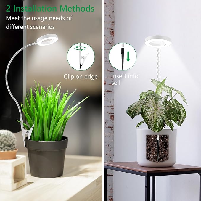 Plant Light for Indoor Plants, Clip on Plant Lights for Indoor Growing Full Spectrum, Halo Plant Grow Light 3 Pack with 360° Gooseneck, 6/12/16H Timer, 3 Light Modes for Small Plants