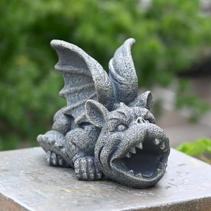 OwMell Gargoyle Statue Garden Guardian Sculpture Figurine Gothic Indoor Outdoor Garden Decor Statue 7 Inch - Lying