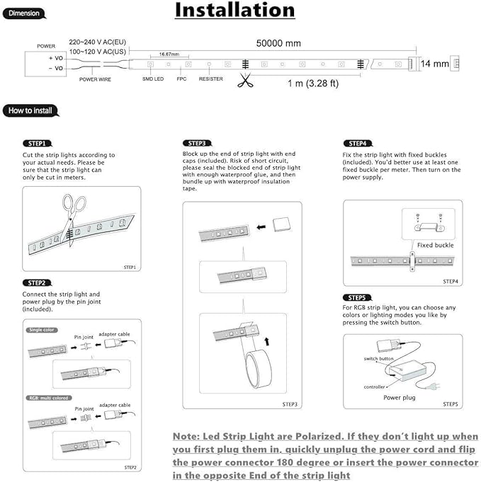 5050-60 Type AC 110-120V Green LED Strip Lights, Flexible/Waterproof/Dimmable/Multi-Modes LED Rope Light + 23 Keys Remote for Home/Garden/Building Decoration (164ft/50m, Green)