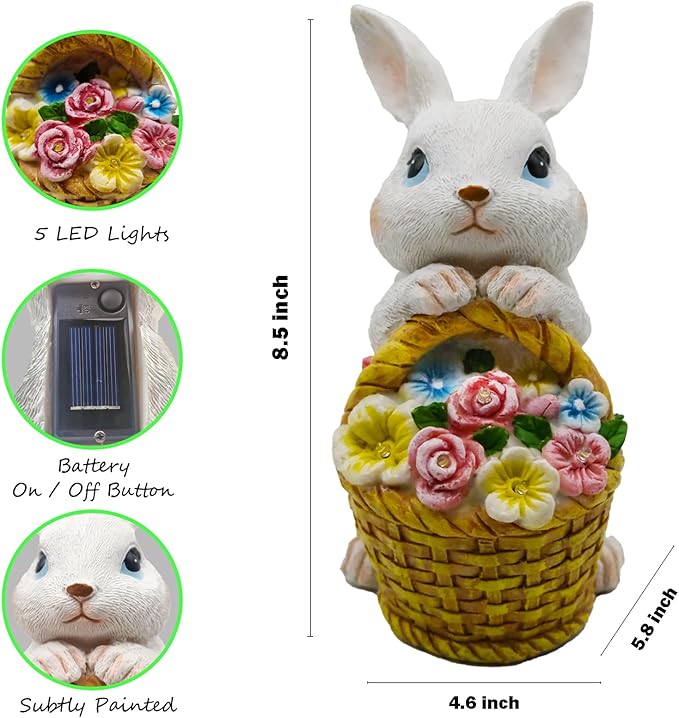 Solar Garden Outdoor Statues Rabbit Light,Lawn Decor Bunny Statue for Patio, for Indoor and Outdoor Decoration Housewarming Garden Lover and Easter