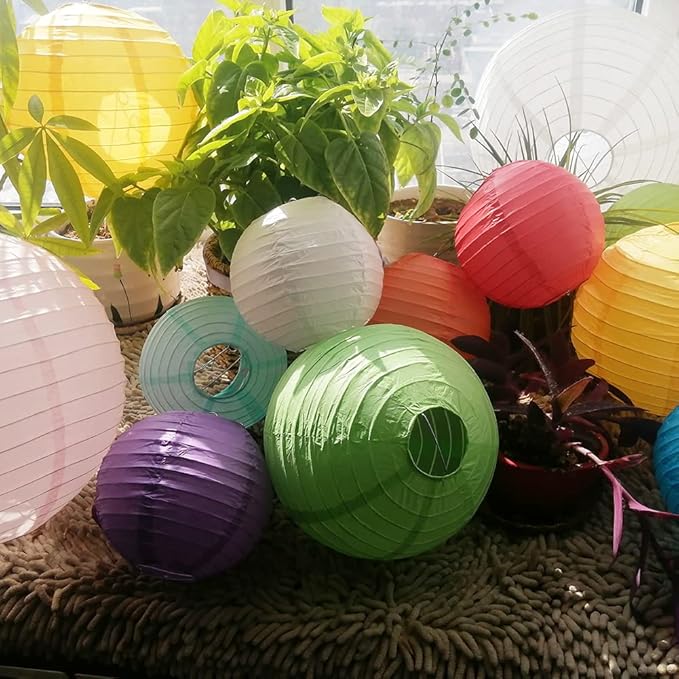 Chinese Style Paper Lanterns, Set of 12, Suitable for Party Decoration (White, 12in)