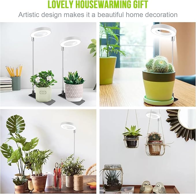 Grow Lights for Indoor Plants, Full Spectrum Halo Growing lamp with Detachable Base, Height Adjustable, 3 Colors, 10 Dimming, Automatic Timer, Plant Light for Succulents Small Plants