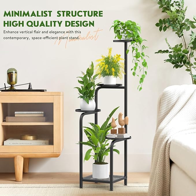 TOSKING 5 Tier Metal Plant Stand Indoor 48''H Tall ,Heavy Duty Plant Shelf , Corner Shelf Flower Pot Stand for Outdoor Plant Stand for Living Room Balcony Garden Patio Bedroom (Black)