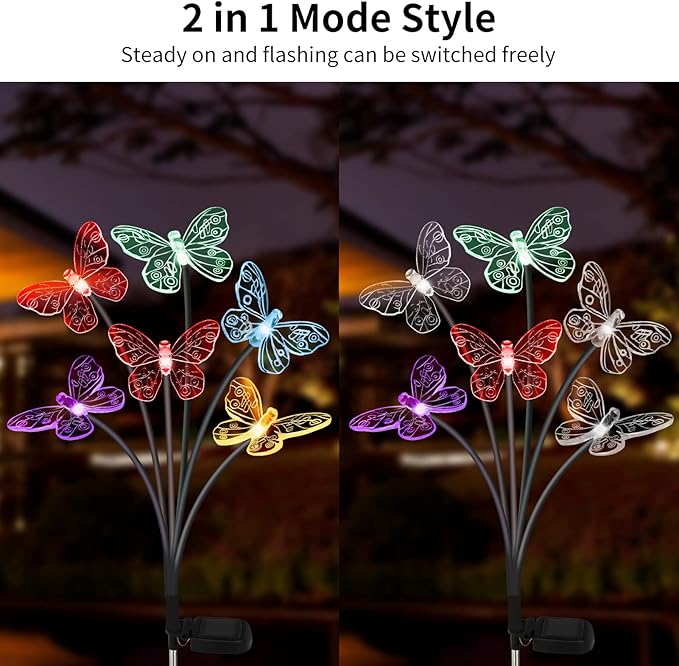 Solar Butterfly Lights Outdoor, 2 Pack with 12 Swaying Garden Lights, Waterproof, Changing Color for Yard Pathway Decor