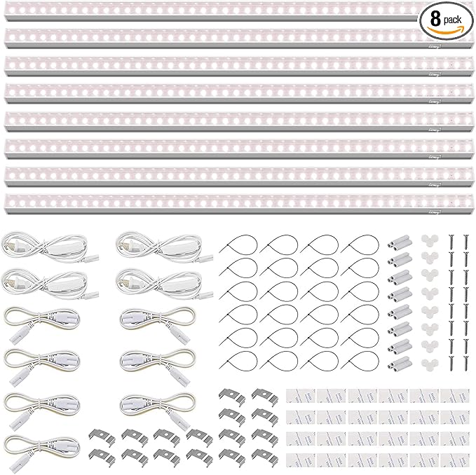 Barrina T5 Grow Lights, Full Spectrum, 4ft 160W (8 x 20W, 1000W Equivalent), LED Grow Light Bulbs, Plant Lights for Indoor Plants, Greenhouse, Plug and Play, Pinkish White, 8-Pack