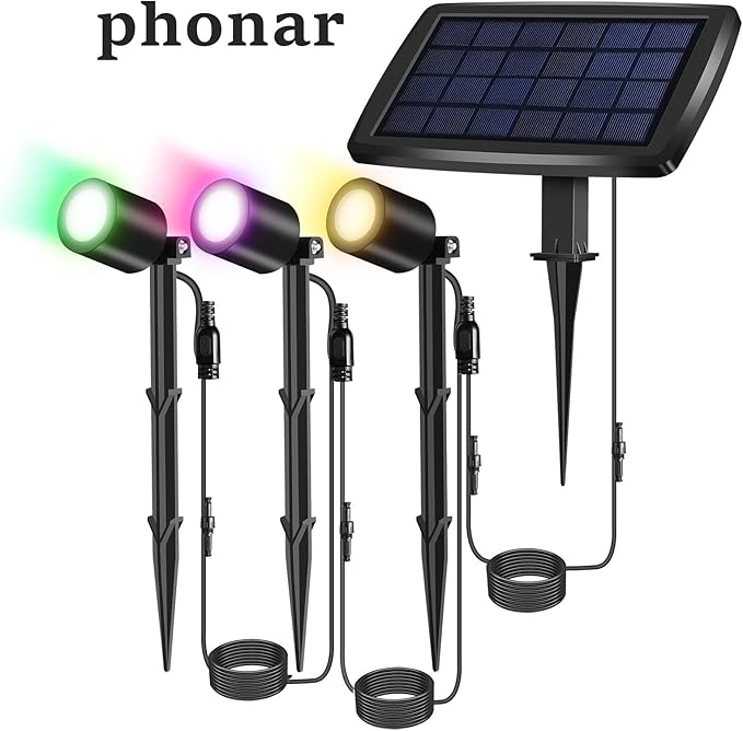 phonar Solar Spot Lights Outdoor Color Changing, 3-in-1 Solar Landscape Spotlights LED Solar Powered LED Light, IP65 Waterproof Low Voltage Landscape Lighting Festive Decoration for Yard Garden Pool