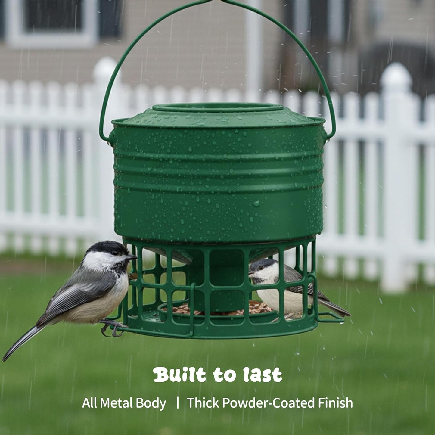 KOL Large Bird Feeder for Outdoors, 10LB Capacity Powder Coated Metal Feeder with 32 Feeding Ports & 3 Perches, Easy-Clean Hanging Birdfeeder for Cardinals, Bluebirds, Finches (Jasper)