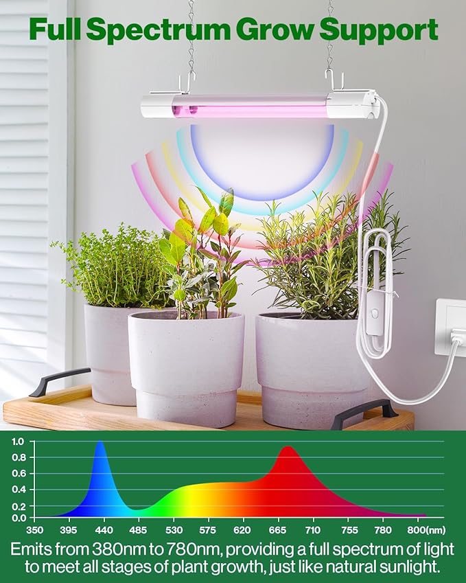 Sunco 1ft Grow Light LED, 10W, Full Spectrum, for Seed Starting, Seedling, Indoor Plants, Plug in Suspended Fixture, Link Up to 16, Inline Switch, ETL 2 Pack