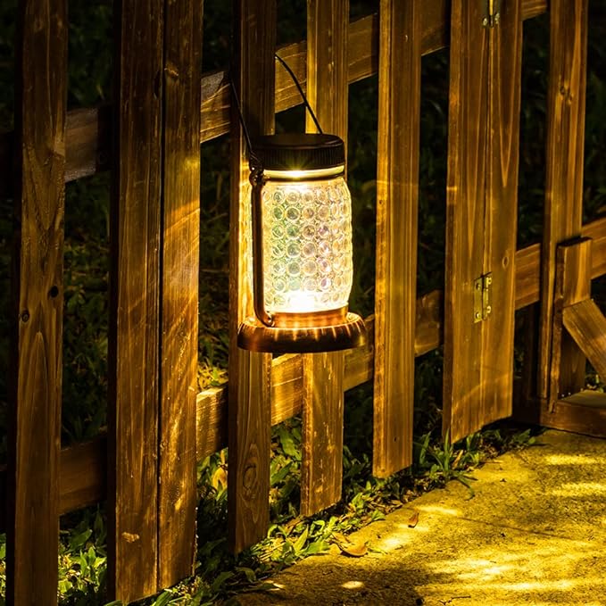 Outdoor Garden Decor, 2 Pack Solar Lantern Waterproof Warmwhite Mason Jar Hanging Lights, Porch Decorative for Garden Yard Patio Backyard Deck Courtyard Lawn