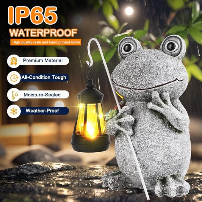 Frog Solar Garden Statues Garden, Resin Frog Figurine Decorations, Outdoor Frog Garden Decor Art for Lawn,Yard, Unique Housewarming Gift for Garden Home