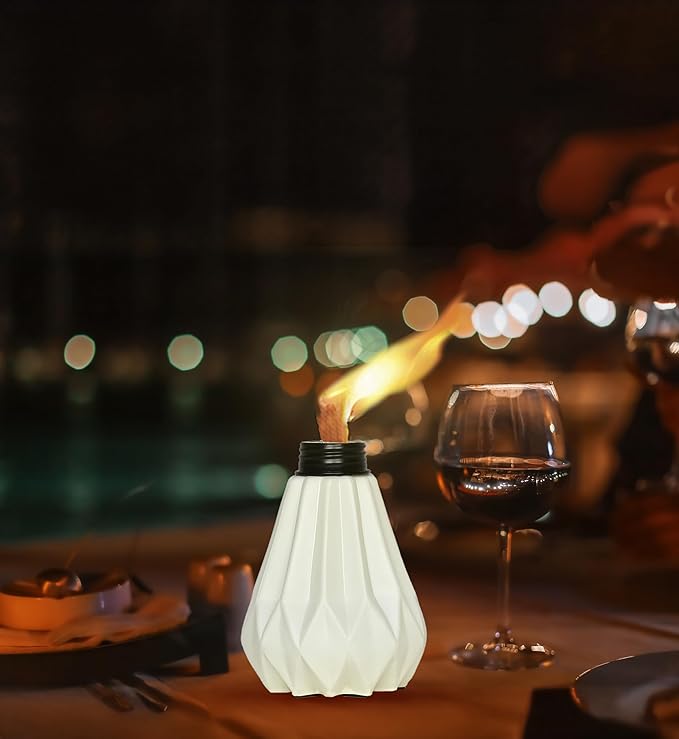 Deco Window Pack of 3 Table Torch for Indoor Outdoor Citronella Oil Tabletop Ceramic Lamp Landscape White Lantern with Fiberglass Wick & Cap for Garden Patio Yard Party Decor Light