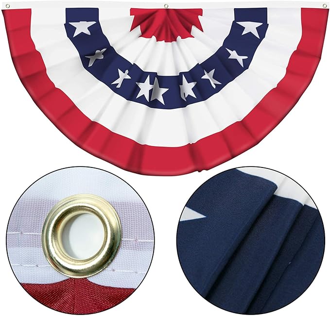 USA Pleated Fan Flag American US Bunting Flag Patriotic Half Fan Banner Flag with Canvas Header and Brass Grommets for 4th of July Memorial Day Indoor Outdoor Decoration (10, 1.5x3 Feet)