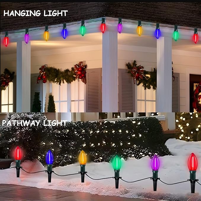 C9 LED Christmas Pathway Lights Outdoor, 38Ft 25 LED Multicolor Marker Stakes, Connectable Walkway UL Listed for Yard Lawn Sidewalk Driveway Christmas Decorations