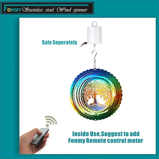 FONMY Stainless Steel Wind Spinner Worth Gift Indoor Outdoor Garden Decoration Crafts Ornaments,6 Inch Multi Color Tree of Life Wind Spinners