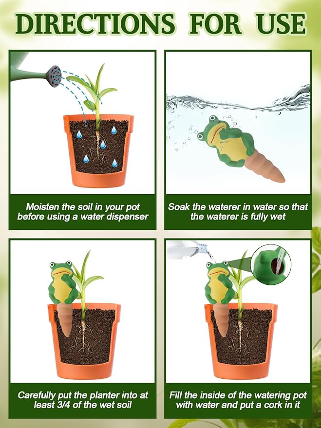 4Pcs Plant Watering Globes, Kalolary Frog Shape Self Watering Spikes Terracotta Drip Water Stakes Irrigation Watering Bulbs for Pot, Indoor, Outdoor, Vacation（Frog B）