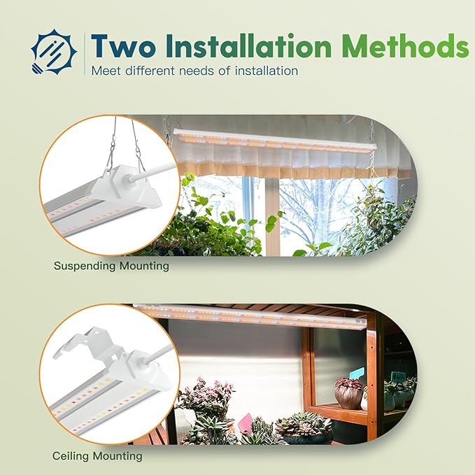 FREELICHT 4 Pack 4ft LED Grow Light with Timer, 60W (350W Equivalent), Sunlike Full Spectrum Integrated Plant Light for Hydroponic Indoor Plant Seedling Veg and Flower, Plug in with 3 Timing Modes