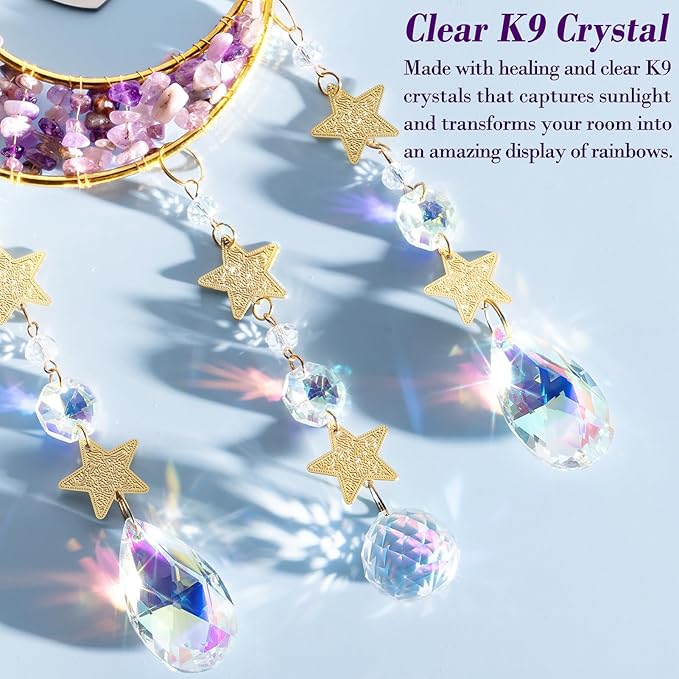 Best Friend Birthday Gifts for Women Unique, for Friends Female, Long Distance Friendship Gifts for Women BFF Bestie Sister Gifts, Moon Crystal Suncatcher for Window Hanging Decor