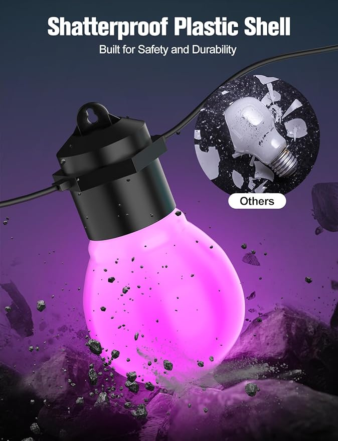 Smart Outdoor String Lights 20FT 20PCS G50 Led Bulb Outdoor APP& Remote Control Dimmable Music synic Timer speedness for Vacation Daily Camping Garden Yard Party Wedding Home Decoration