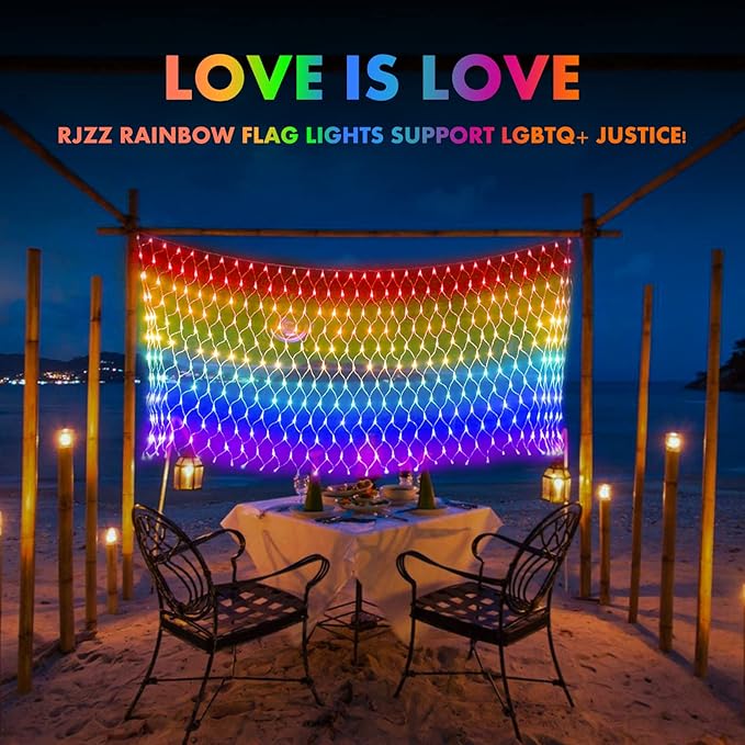 Pride Flag Outdoor Decorations, 6.6x3.3 FT LGBTQ Rainbow LED Net Lights, 390LED Waterproof Connectable Garden Lights for Pride Month, Room, Yard, Party, Office