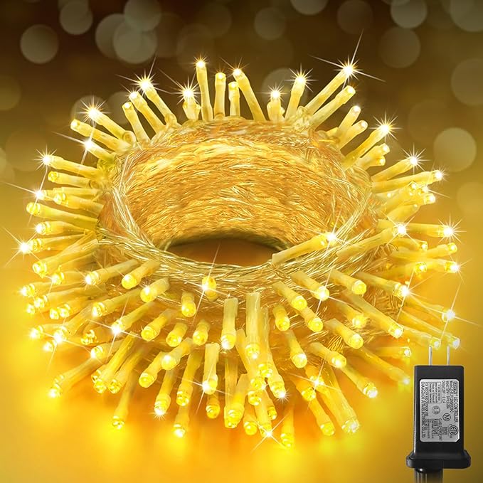 KNONEW Christmas String Lights Indoor Plug in,50FT 150LED Outdoor Waterproof Fairy Lights,8 Lighting Modes,Timer Memory Function for Bedroom Patio Balcony Party (Warm White)