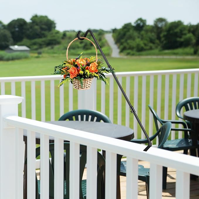 FEED GARDEN [Upgrade Version 2 Pack Bird Feeder Hanger Adjustable 43 Inch Deck Hooks for Railing 360 Degree Swivel Heavy Duty Hanging Hooks for Bird Feeders Wind Chimes