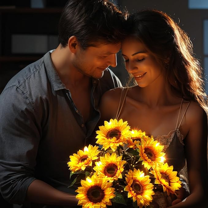 Solar Flowers Outdoor Waterproof Decorative - 3 Pack Solar Garden Lights with 9 Sunflower Lights, Outdoor Solar Lights Garden Decor, Outdoor Solar Lights for Yard Decorations Outdoor