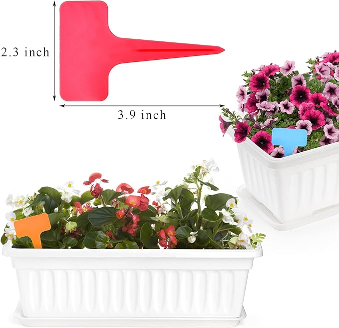 Fasmov 7 Pack 17 Inches White Flower Window Box Plastic Vegetable Planters with Trays Vegetables Growing Container Garden Flower Plant Pot for Balcony, Window Sill, Patio, Garden, White
