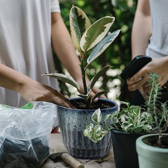 Ceramic Pots for Plants, 6 inch Pots for Plants, Ceramic Planters for Indoor Plants, Flower Pots with Drainage and Saucer, Reactive Glaze Blue