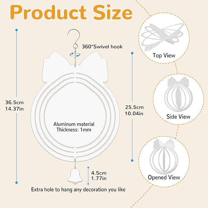 Sublimation Wind Spinner Blanks, 6 Pack 10 Inch 3D Aluminum Metal Hanging Wind Spinner Bulk for Garden Yard Outdoor, Window Porch Decoration for Heat Press Transfer DIY