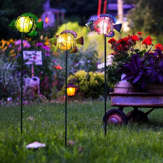 Outdoor Garden Solar Lights,3Pack Decorative Solar Lights for Garden Decor,Sea Fish Backyard Decor,Led Solar Lights with Stakes for Yard Landscape Patio(21.3''H)