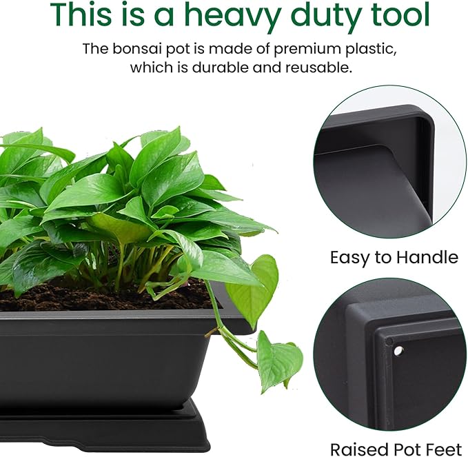 GROWNEER Bonsai Training Pots 3Pcs 18 Inch Large Bonsai Tree Starter Kits with Drainage Humidity Trays and 1 Repotting Mat, Growing Flower Planter Set for Garden Indoor Outdoor