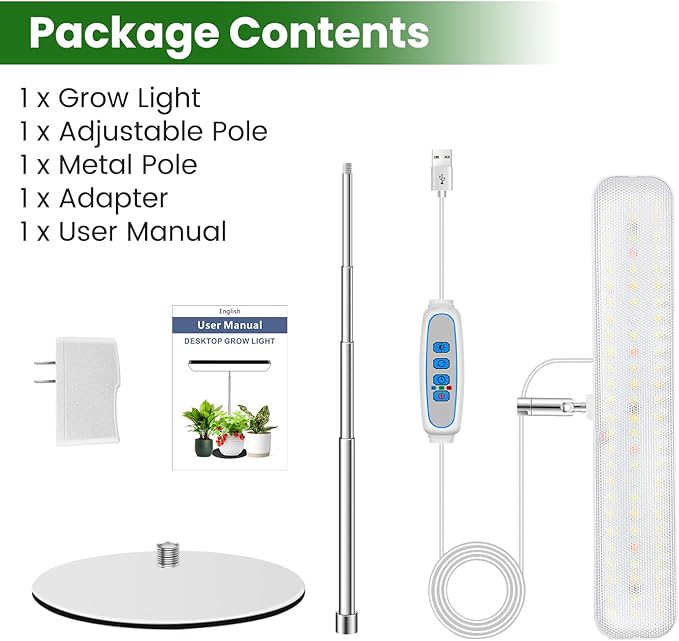 Wiaxulay Grow Light, 78 LED Plant Light for Indoor Plants, Full Spectrum Desktop Growing Lamp with Auto Timer 6/12/16 Hrs, 3 Lighting Modes, 5 Dimmable Levels, Height Adjustable 7.8"-26", 1 Pack