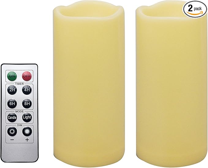 iZAN 2 PCS Outdoor Flameless LED Pillar Candle with Remote & Timer - Long Lasting Waterproof Flickering Battery Operated Electric Candle for Christmas Lantern Party Wedding Decoration 3"x7"
