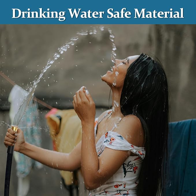 Garden Hose 75ft, Made of TPE(Not PVC), Ultra-Light & Flexible Water Hose with Solid Brass Fittings, Non-Shrinking, Easy to Storage, Drinking Water Safe Material, All-weather, Black, Newbox