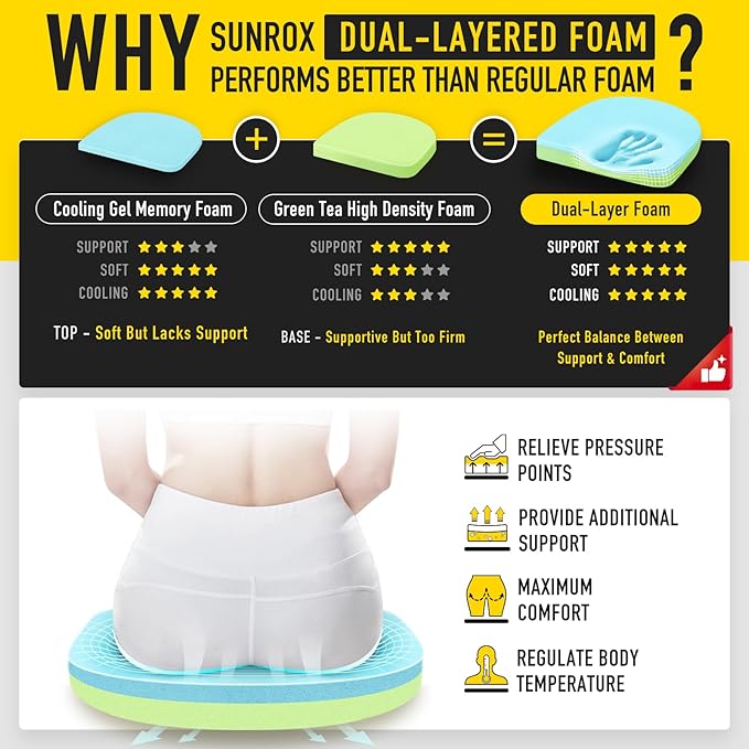 SUNROX Gel Memory Foam Chair Cushions, FadeShield Water-, Stain-Resistant Durable Reversible Seat Cushion Pads with Ties for Indoor/Outdoor Kitchen Dining Office 17"x16" Set of 4, Burgundy