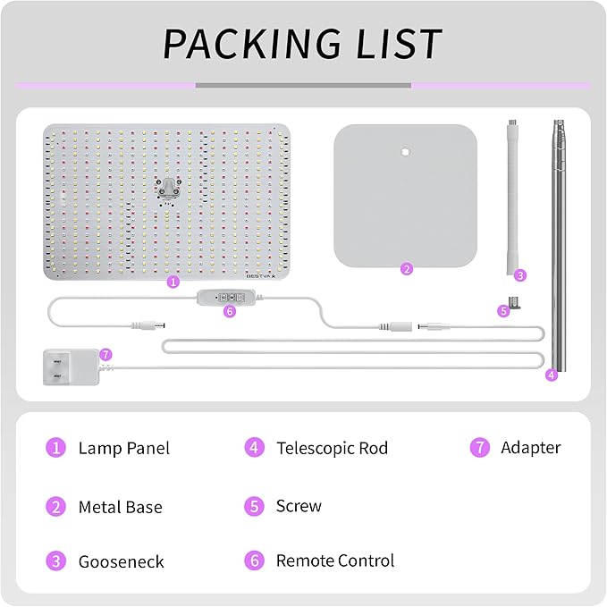 BESTVA 48W Grow Lights for Indoor Plants with Stand, Full Spectrum LED Plant Light for Indoor Plants,12-59 Inches Height Adjustable Growing Lamp with Auto On/Off Timer 4H/8H/12H, 4 Dimmable Brightness