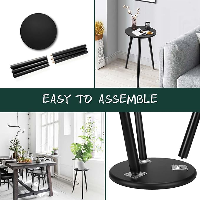 Uneedem Indoor Plant Stand Wood Mid Century Plant Stand for Indoor Plants, Modern Plant Table, 20.5" Tall Plant Holder Stand for Flower Pots, Small Round Side Table, Black