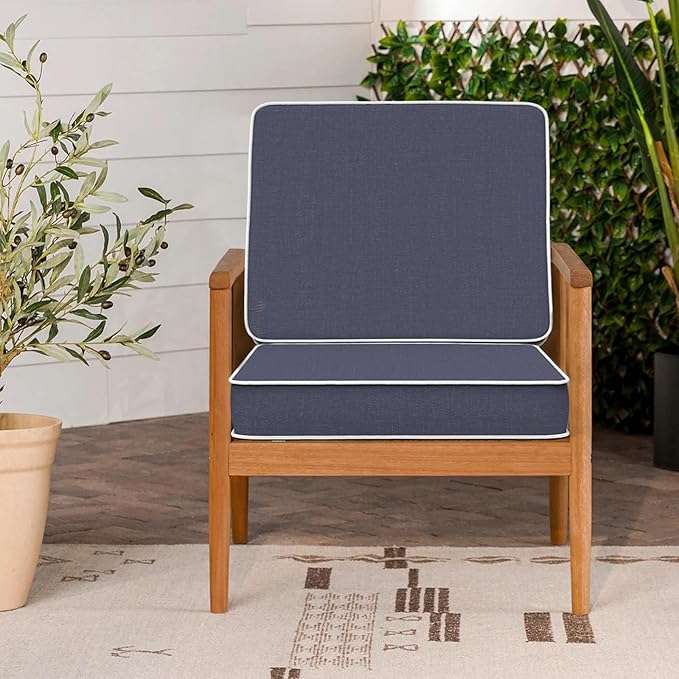 LVTXIII Patio Chair Cushions 22"x22"x3", Water-Repellent Outdoor Seat Cushions for Patio Furniture, Square Chair Pads with Ties for Home Garden Decoration, Set of 2, Textured Navy